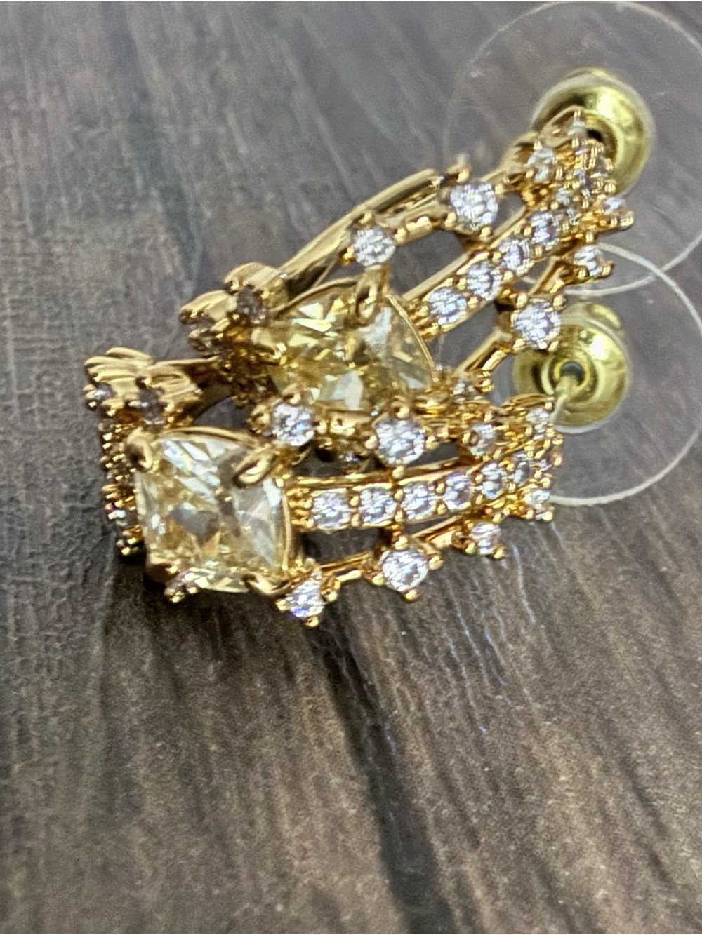 Gold-Tone Crystal Hoop Earrings with Yellow-Center Stones